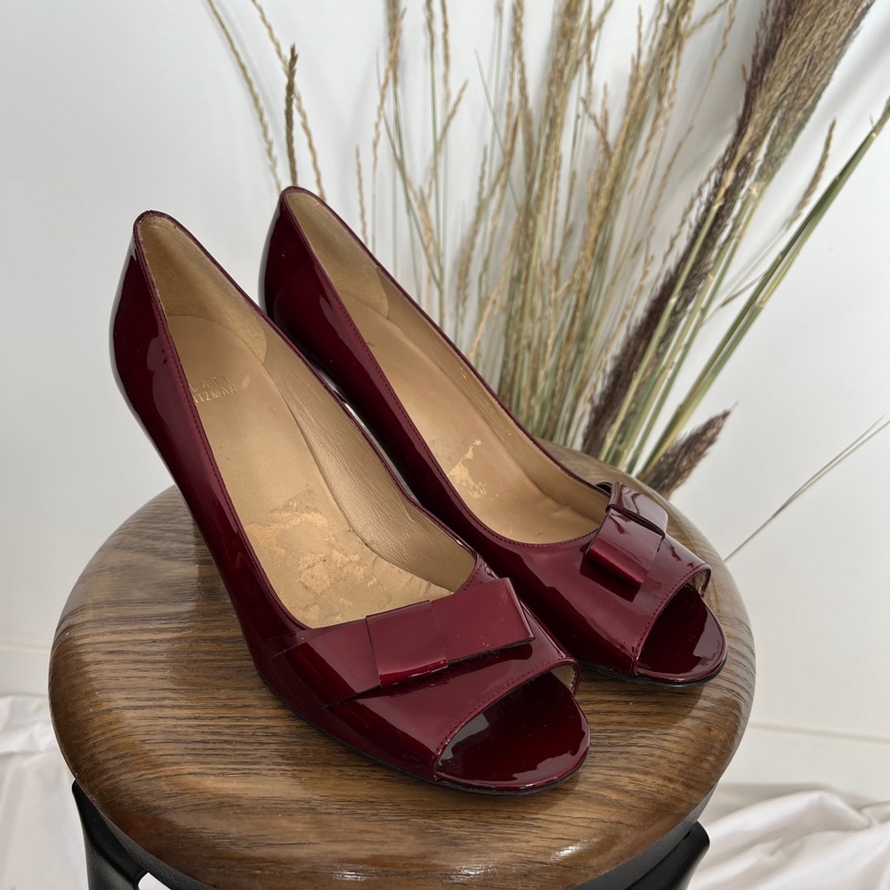 Stuart Weitzman Dark Red Peep-Toe Heels